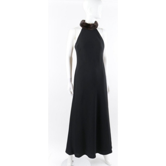 Lauren Ralph Lauren Collection Black Mink Fur Collar Halter Evening Dress Gown - Picture 16 of 16